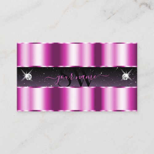 Stylish Pink Purple Black Sparkle Jewels Monogram Business Card