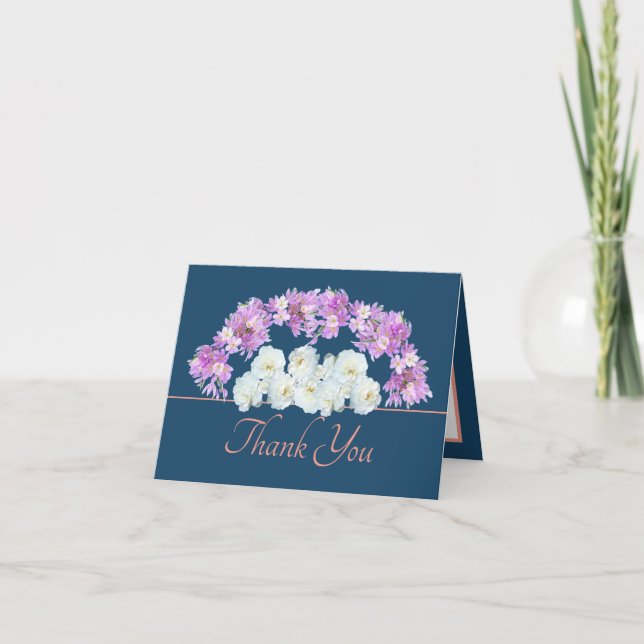Stylish Pink Purple Crocus & White Roses Thank You Card (Front)