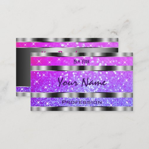 Stylish Pink Purple Glitter Sparkle Stars Silver  Business Card