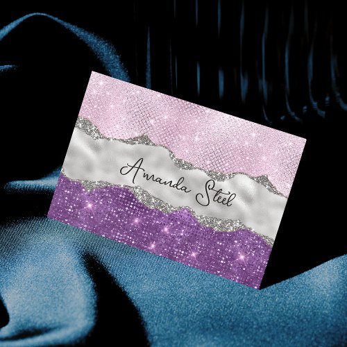 Stylish pink Purple glittery silver Business Card