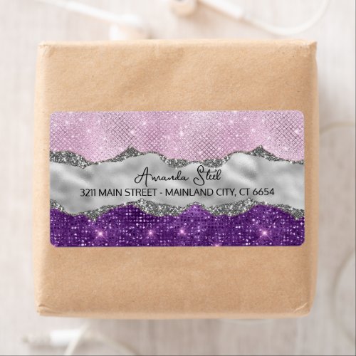 Stylish pink Purple glittery silver Business Card  Label
