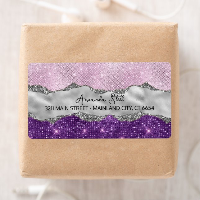 Stylish pink Purple glittery silver Business Card  Label (Insitu)