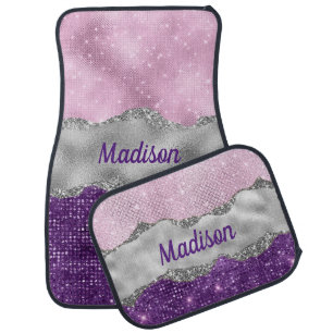 Stylish pink Purple glittery silver girly monogram Car Floor Mat