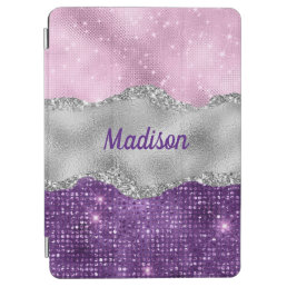 Stylish pink Purple glittery silver girly monogram iPad Air Cover