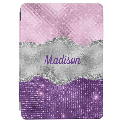 Stylish pink Purple glittery silver girly monogram iPad Air Cover