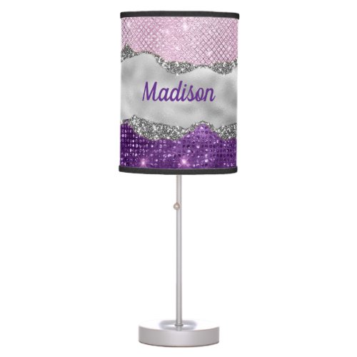 Stylish pink Purple glittery silver girly monogram Table Lamp