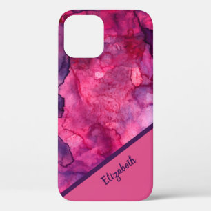 Stylish Pink Purple Watercolor Personalize iPhone 12 Case