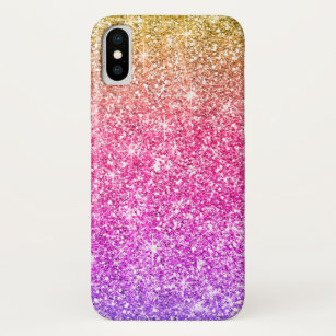 Stylish Pink Purple Yellow Gold Ombre Glitter iPhone X Case