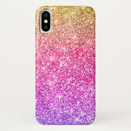 Stylish Pink Purple Yellow Gold Ombre Glitter iPhone X Case