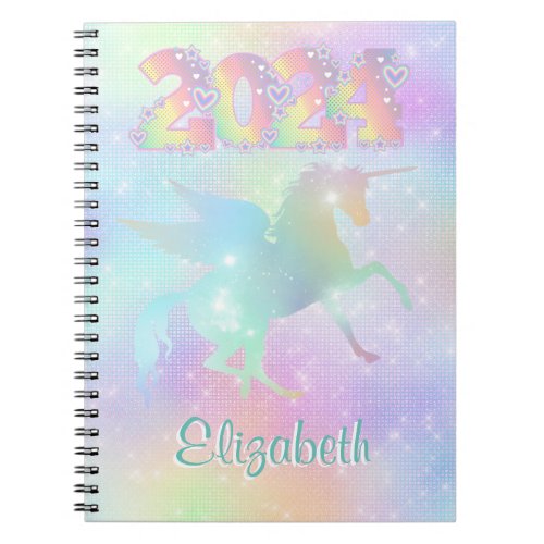 Stylish Pink Rainbow unicorn Glitter 2024 Notebook