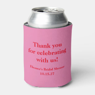 Stylish Pink Red Custom Bridal Shower Thank You Can Cooler