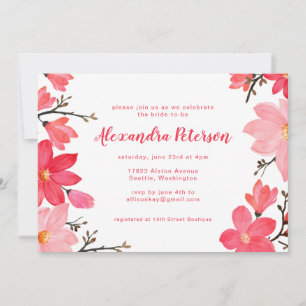 Stylish Pink Red Floral Script Bridal Shower Invitation