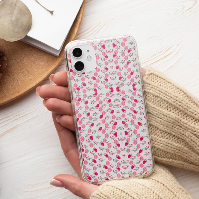 Stylish Pink red Flowers Pattern chic esthetic Case-Mate iPhone Case (Creator Uploaded)