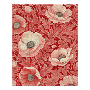 Stylish Pink Red Poppies Floral Art Poster