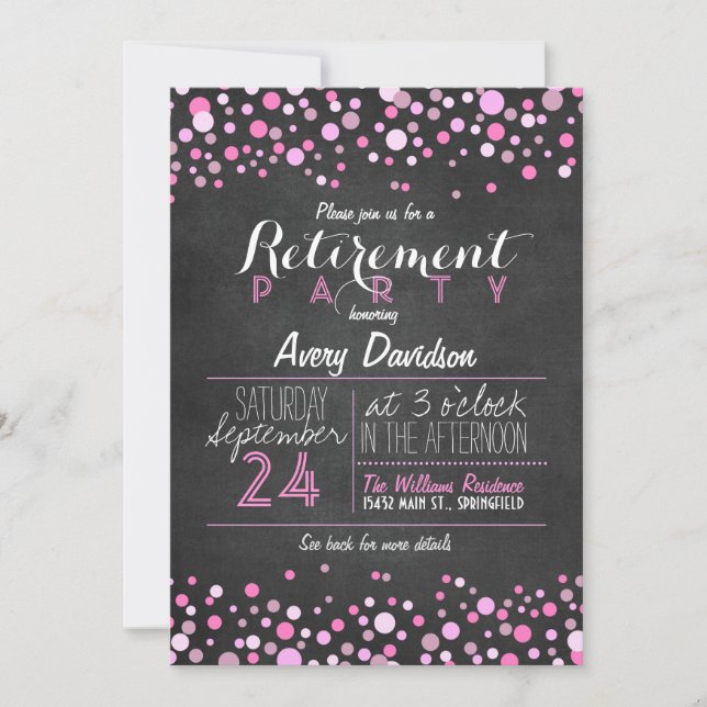 Stylish Pink Retro Chalkboard Retirement Party Invitation (Front)