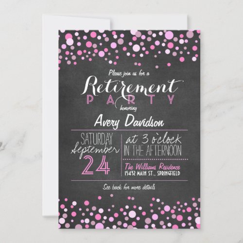 Stylish Pink Retro Chalkboard Retirement Party Invitation