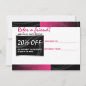 stylish pink scissor hair salon referral card (Front)