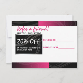 stylish pink scissor hair salon referral card