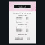 Stylish Pink Sequin  Salon Pricing & Services Flyer<br><div class="desc">Glamorous and Stylish flyer design displays your services, price list or business information over a digital image of pink sequin pattern. Black stripe overlay. Includes four customizable headings and body text fields. To adjust layout, enter your text and then use the Customize function to change positioning and font sizes. Great...</div>