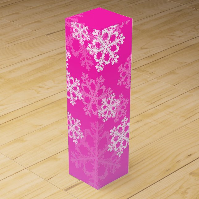Stylish Pink Snowflakes Modern Christmas pattern Wine Box (Front)