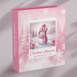 Stylish Pink Snowman Cozy Winter Christmas Memory 3 Ring Binder