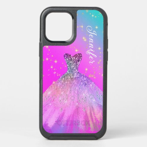 Stylish Pink Sparkle Glitter Dress OtterBox Symmetry iPhone 12 Pro Case