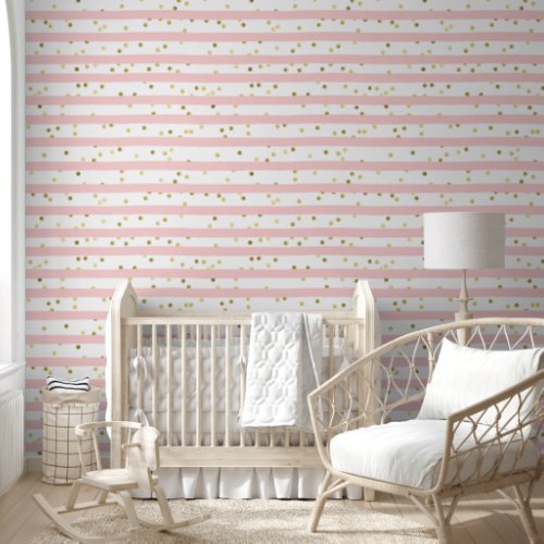 Stylish Pink Stripe and Gold Confetti  Wallpaper