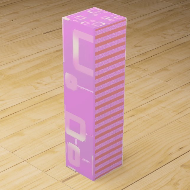 Stylish Pink Stripe Geometric Wine Box (Front)