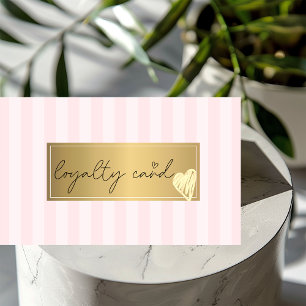 Stylish Pink Stripes,Frame, Gold Hearts Loyalty Card