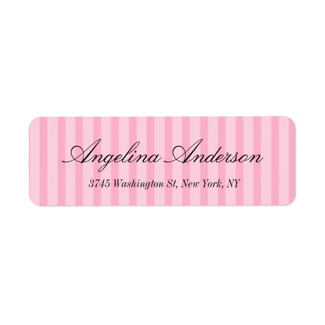 Stylish Pink Stripes Handwriting Modern Feminine Label (Front)