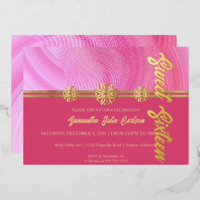 Stylish Pink Sweet 16 Invitation Foil Invitation (Front/Back)