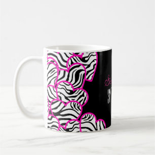 Stylish Pink Sweet 16 Zebra Heart Design Name Coffee Mug
