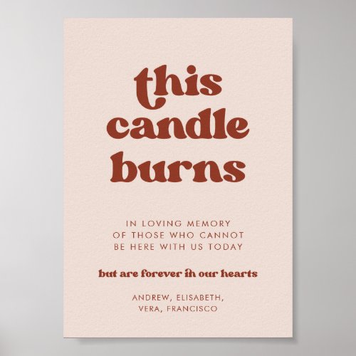 Stylish Pink This Candle burns Wedding Memorial Poster