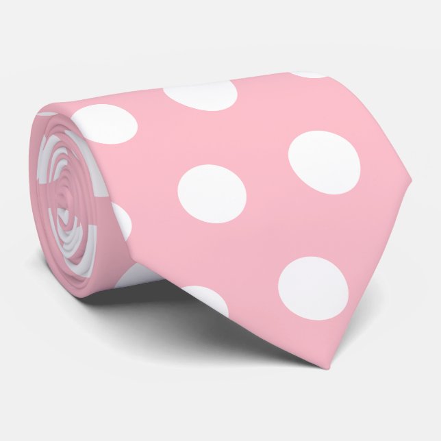 Stylish Pink Tie with Crisp White Dot Accents (Rolled)