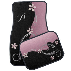 Stylish Pink Tourmaline Floral DIY Monogram Car Floor Mat
