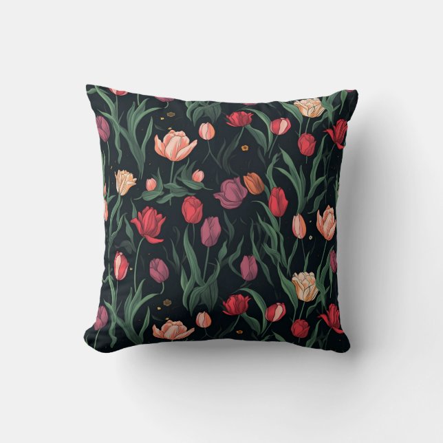 STYLISH PINK TULIP PATTERN THROW PILLOW (Front)