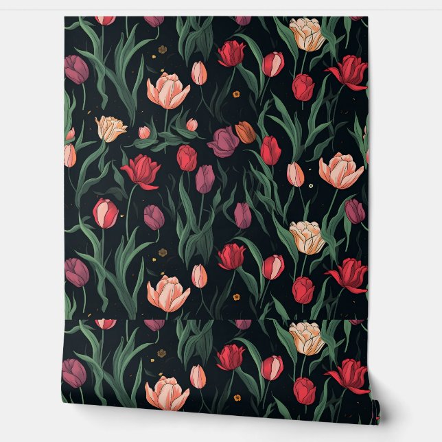 STYLISH PINK TULIP PATTERN WALLPAPER  (Unrolling)