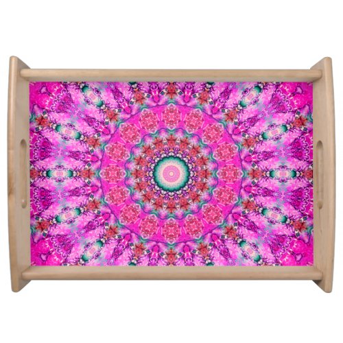 Stylish Pink Valentines Day Mandala Kaleidoscope Serving Tray