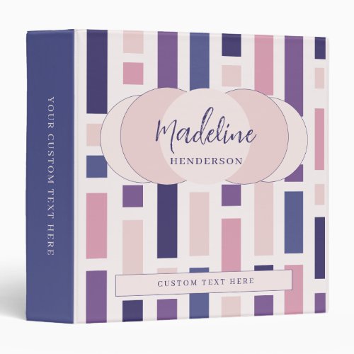 Stylish Pink Violet Geometric Name 3 Ring Binder