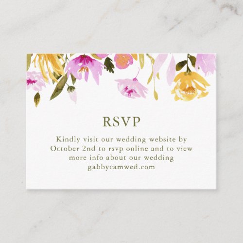 Stylish Pink Watercolor Floral Wedding RSVP QR  Enclosure Card
