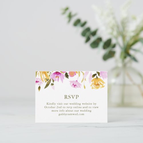Stylish Pink Watercolor Floral Wedding RSVP QR  Enclosure Card