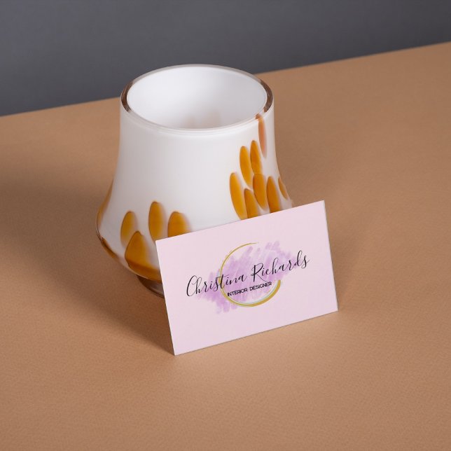 Stylish Pink Watercolor with Logo & QR Business Card (Creator Uploaded)