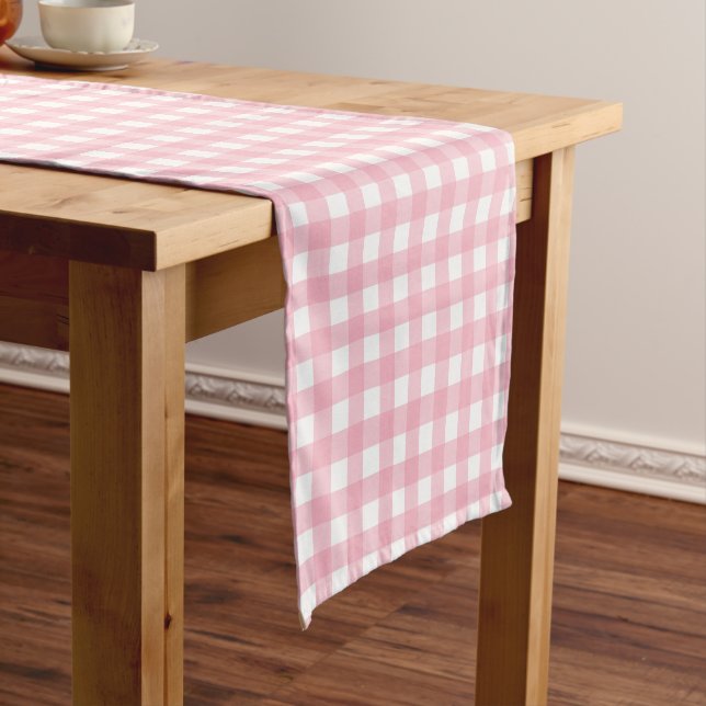 Stylish Pink White Checkered  Short Table Runner (In Situ)