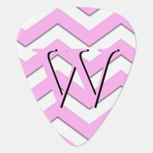 Stylish Pink White Chevron Stripe Monogram Custom Guitar Pick