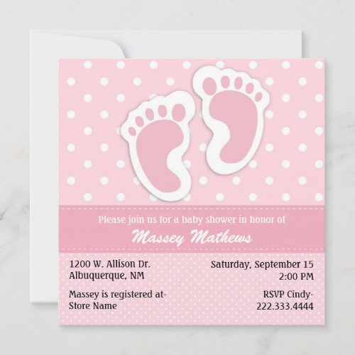 Stylish Pink &amp; White Polka Dot Baby Shower Announcements