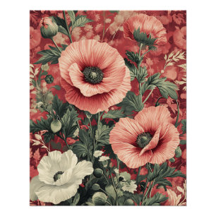 Stylish Pink White Poppies Floral Art Poster