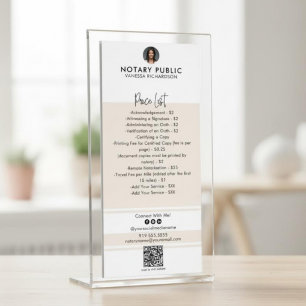 Stylish Pink & White QR Code Notary Price List Rack Card