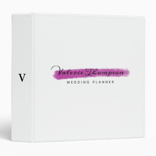Stylish Pink White Stroke Signature Monogram 3 Ring Binder
