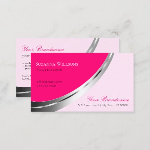 Stylish Pink with Decorative Silver Decor Modern Business Card