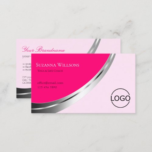 Stylish Pink with Silver Decor and Logo Modern Business Card